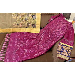 Pakistani Womens M Salwar Kameez Top Designer Burgundy Embroidered Tunic Sequin